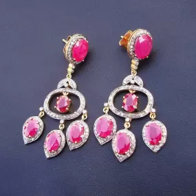 14k Yellow Gold Natural Top Quality Ruby Natural Diamonds Victorian Style Earrings