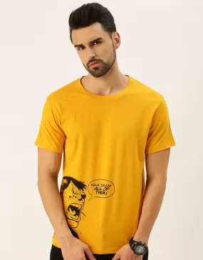 Anger Mustard Regular Fit Placement Printed Tshirt