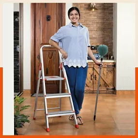 Bathla Advance 3-Step Foldable Aluminium Ladder with Sure-Hinge Technology (Orange)