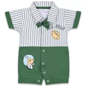 Boys Strips and Patch Work Cotton Rompers with Bow Tie