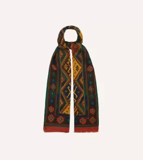 Brown Kilim Print Wool-Silk Scarf