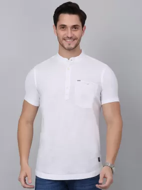 Cantabil  Men's White Solid Half Sleeves Short Kurta