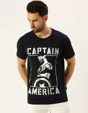 Captain America Black Regular Fit Front Graphic Printed Tshirt