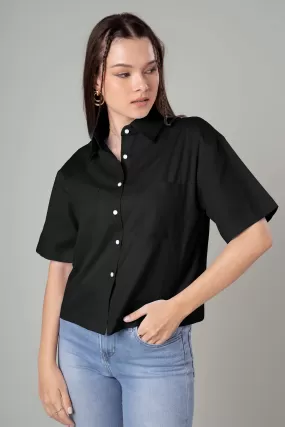 Classic Plain Short Cotton Shirt For Women