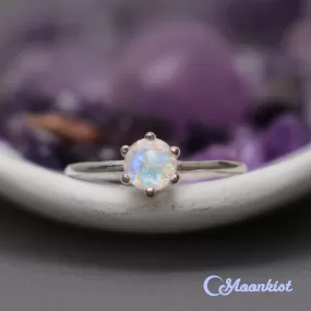 Classic Silver Rainbow Moonstone Solitaire Gemstone Ring | Moonkist Designs