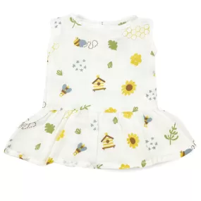 Drop Waist Muslin Frock for Baby Girl -  Sleeveless Organic Cotton Honeybee