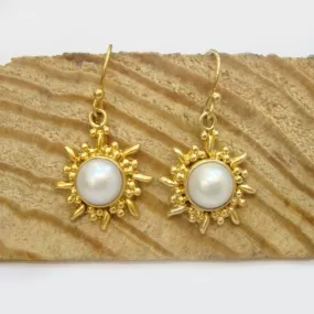 Handmade 925 Sterling Silver Gold Plated Pearl Women Dangle Earrings