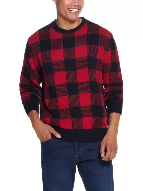 Mens Plaid Knit Crewneck Sweater