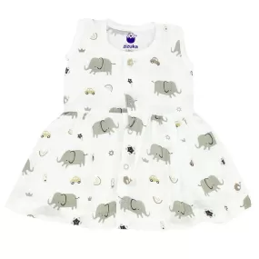 Muslin Sleeveless Frock for Baby Girl-100% Organic Cotton Grey Elephant