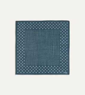 Navy Spots Print Wool-Silk Pocket Square