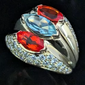 The Claremont - Estate Mexican Fire Opal Aquamarine Diamonds 18k Gold Cocktail Ring